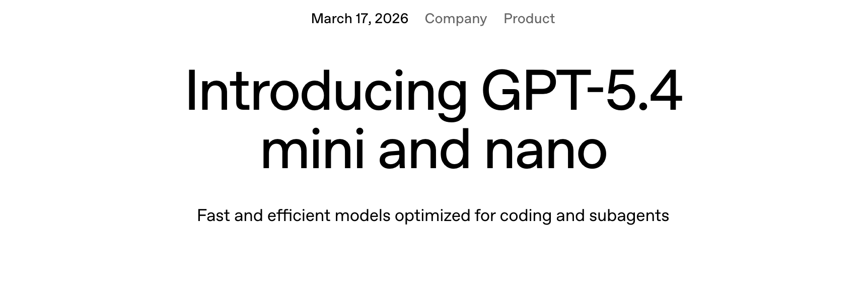 GPT-5.4 mini와 nano 발표 상단